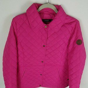 Lauren Ralph Lauren Button Up Quilted Designer Jacket Women's Medium Pink 24740T